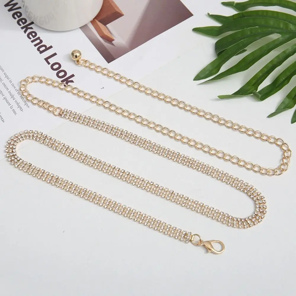 Sparkling Rhinestone Waist Chain Lightweight Adjustable Elegant Waist Chain Rhinestone Decor Elegant Adjustable Belt Beach Wear