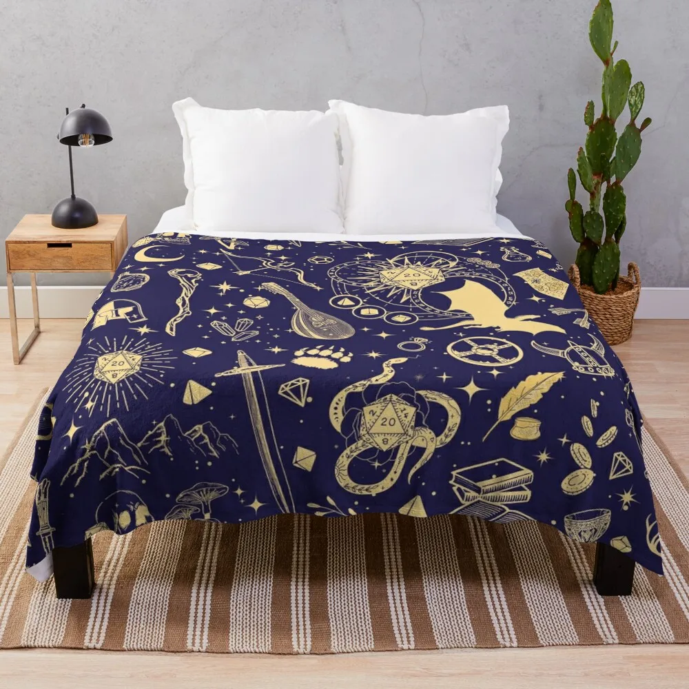 DND RPG pattern seamless: dungeons and dragons doodles, Celestial night sky and stars constellations Throw Blanket