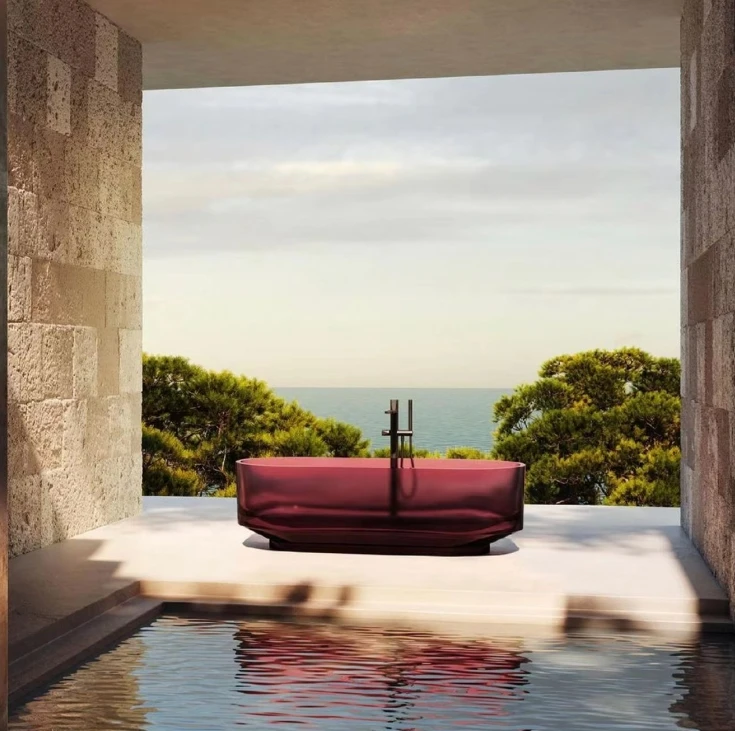 モダンな透明樹脂製自立式バスタブ（排水口付き、カスタムカラー、エアマッサージ、ソリッドサーフェス）