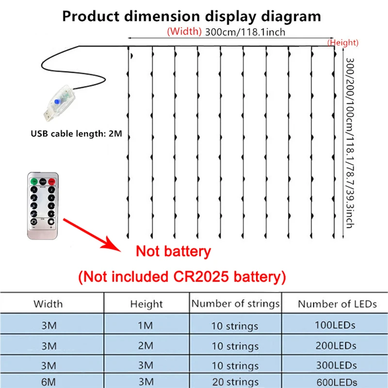 LED Curtain String Lights USB Plug-in Holiday Lighting Fairy Light Window New Year Garland Christmas Wedding Party Decoration
