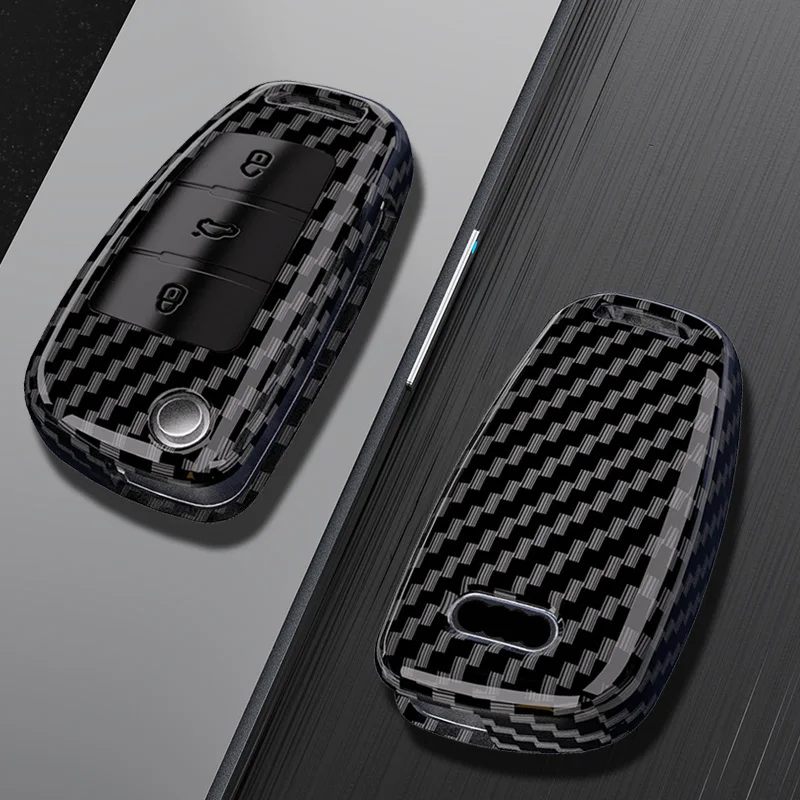 Carbon Fiber Silicon Flip Car Key Cover Case Protection Shell For Audi A1 A3 A4 A6 TT Allroad Q3 Q7 R8 S6 SQ5 RS4 2018 keychain