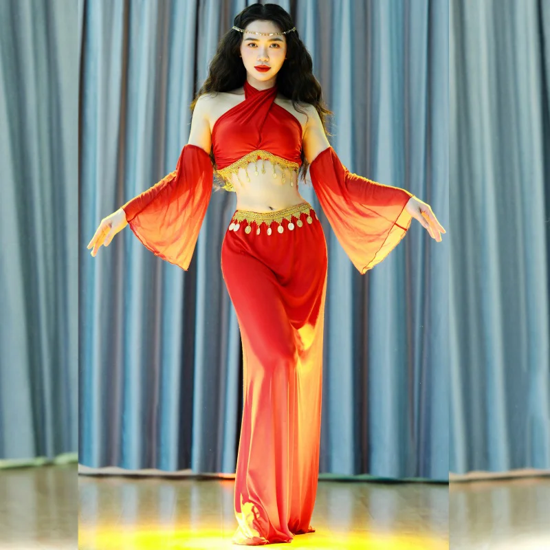 زي الرقص الشرقي الجديد مع مجموعة شرابة ترتر ذات مزاج راقي لملابس أداء الرقص الشرقي للسيدات البالغات