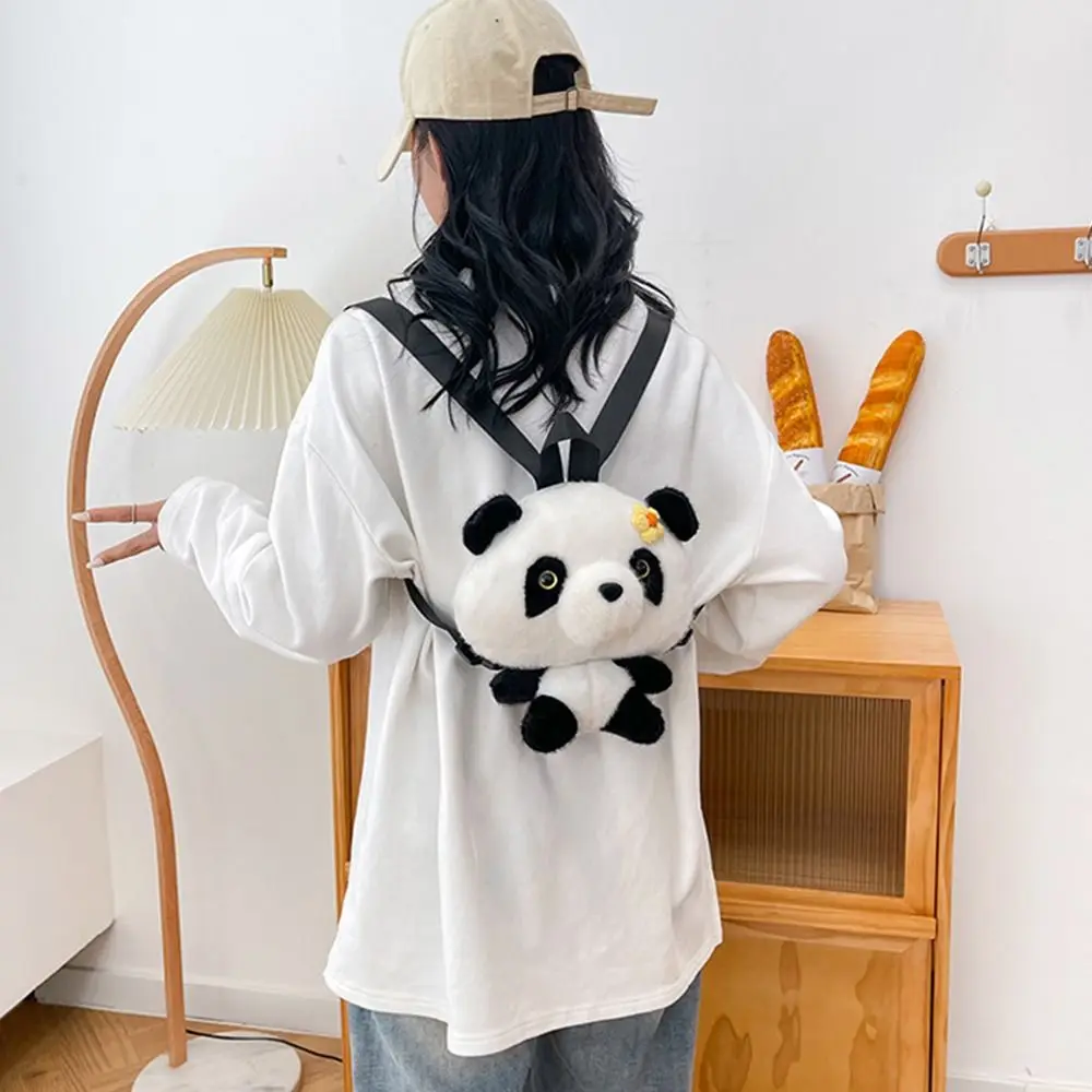 Fashion Stuffed Animals Panda Backpack Cute Cartoon Fluffy Plush Shoulder Bag Plush Toy Soft Schoolbags Coin Purse