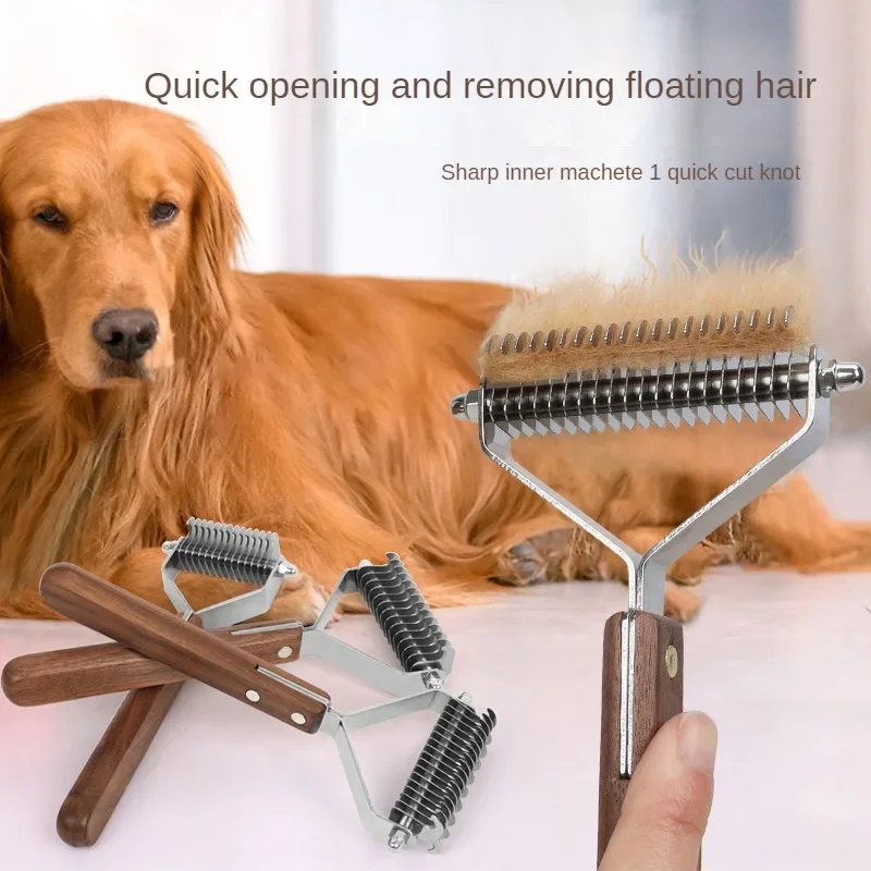 

Walnut open-knot comb for pets Solid wood double-sided blade Dog hair comb Cat thin unknot comb