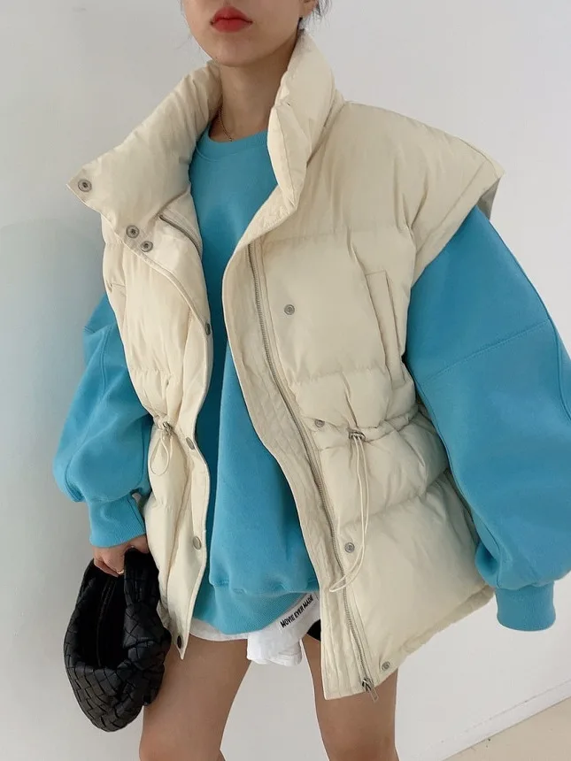 Chic Autumn Winter Waist-Cinching Stand Collar Drawstring Slimming Versatile Cotton Vest Jacket Women's Fashionable Innerwear