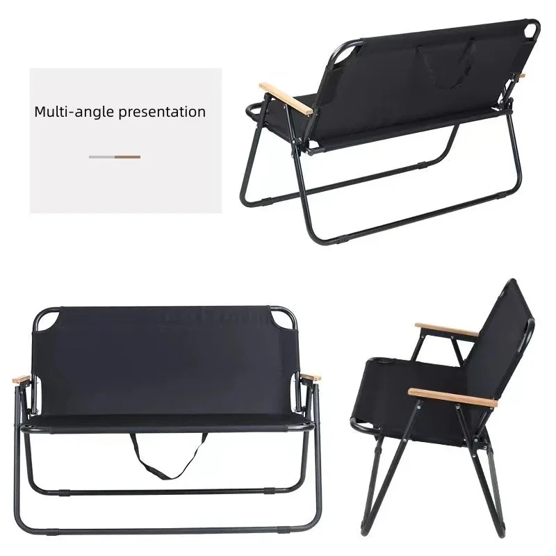 Outdoor chair Double folding self-drive Camping Barbecue Fishing picnic Leisure Chair Double Chair Portable simple light back pi