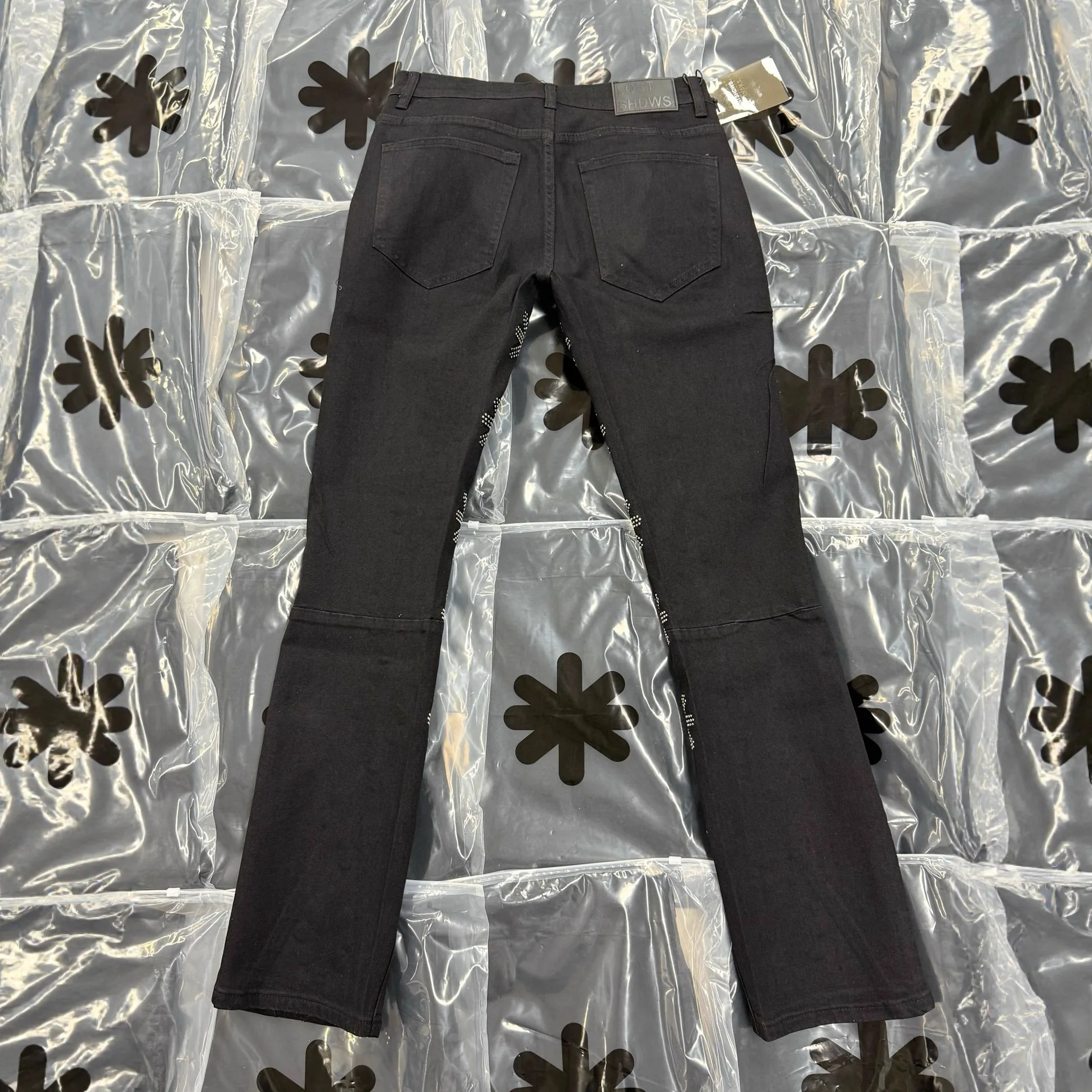 LOSTSHDWS JEANS Sunflower Heavy-Duty Rhinestone-Embellished American High-Street Washed Slightly Flared Jeans