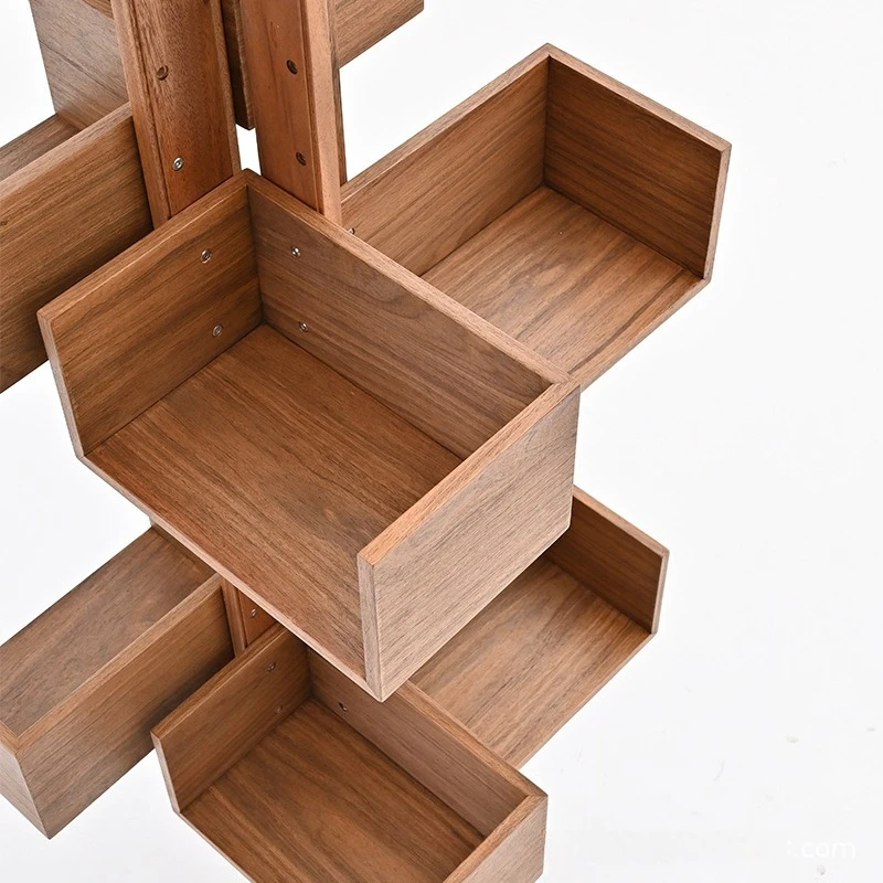 Yifan FAS grade North American black walnut rotating bookshelf 360 degree bookcase minimalist household living room book rack