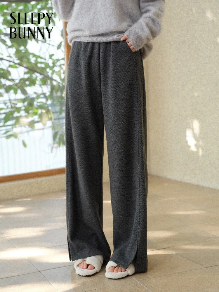 

Women Elastic Waist Split Straight Leg Pants Spring Petite Versatile Slim Fit Floor Length Trousers Lady Comfortable Daily Pants