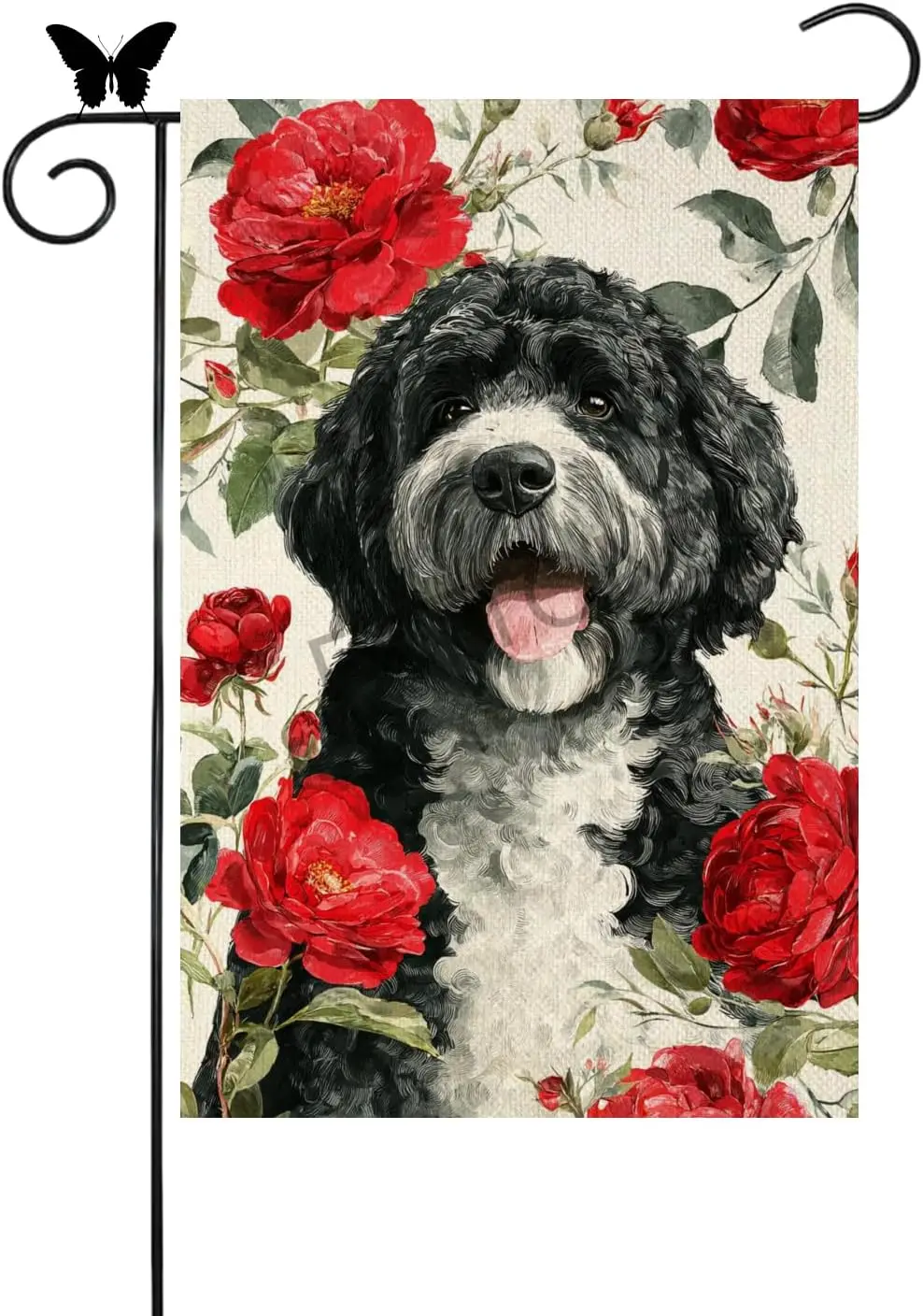 FXTTONZ Welcome Portuguese Water Dog Garden Flag 12x18 Inch Double Sided Spring Summer Red Roses House Flag Small Seasonal H WZZ