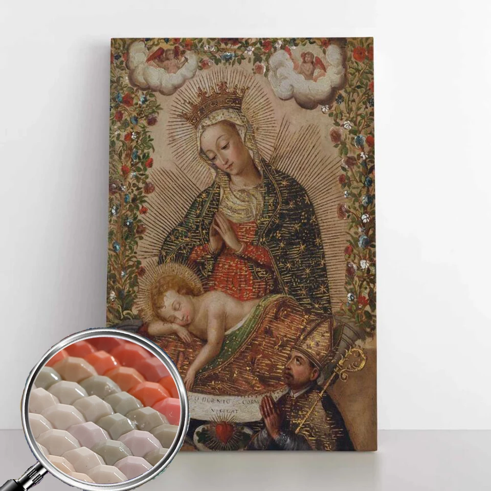 The Virgin Adoring the Christ Child with Two Saints Diamond Painting Large Size 100x150CM Mosaic Embroidery Cross Stitch Decor