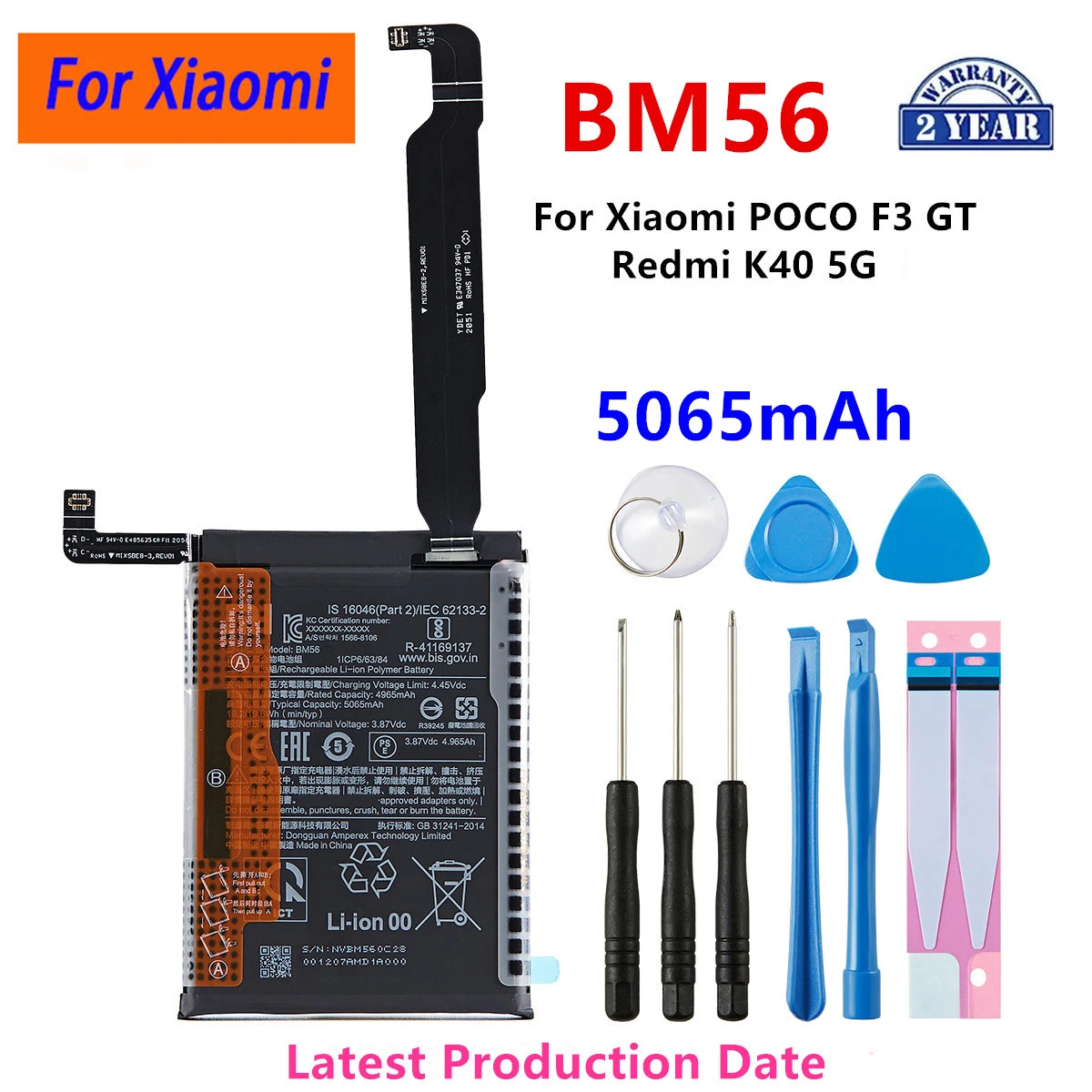 

100% Orginal BM56 5065mAh Battery For Xiaomi POCO F3 GT /Redmi K40 5G BM56 Phone Replacement Batteries+Tools