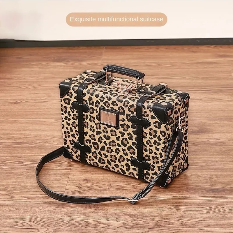 Trendy Retro Luggage Women's Roller Trunk Leopard Print Leather Suitcase 20" Boarding Box Set Waterproof Password Suitcase