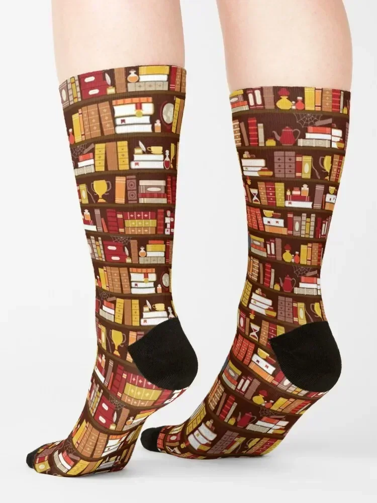 Book Case Pattern - Red and Gold Socks Soccer kids shoes christmas gifts Ladies Socks Men's