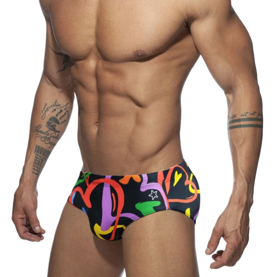 Colored Hearts Push Up Pad Swimwear Men Swim Briefs Sexy UXH Bikini Swimsuit Man Swimming Suit Trunk Beach Surf Bath Wear