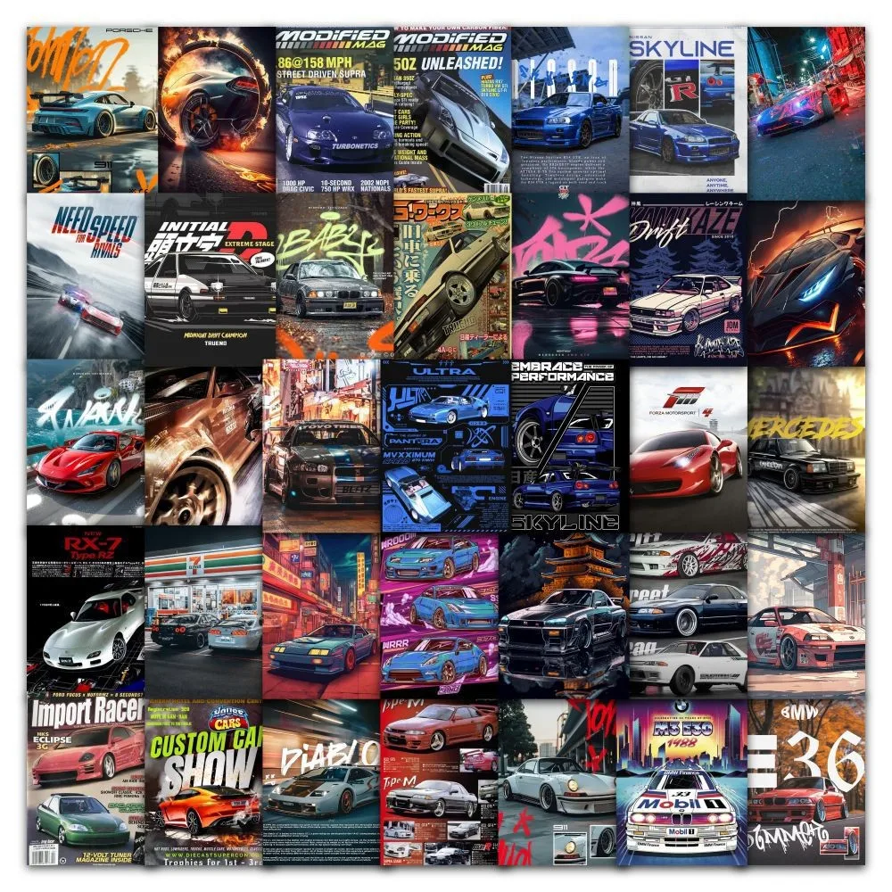 مجموعة ملصقات JDM Tokyo Midnight مكونة من 63 قطعة - مطبوعات فنية نيون الانجراف مع فتحات محرك ثلاثية الأبعاد (متجر عوالم الرسوم المتحركة)