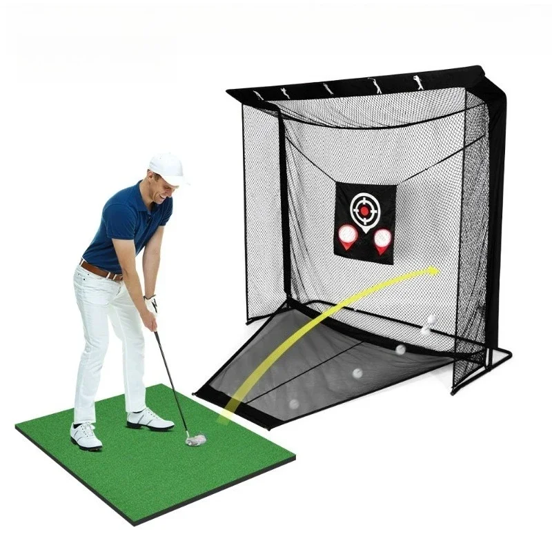 Golf practice net, automatic return swing, cutter strike cage