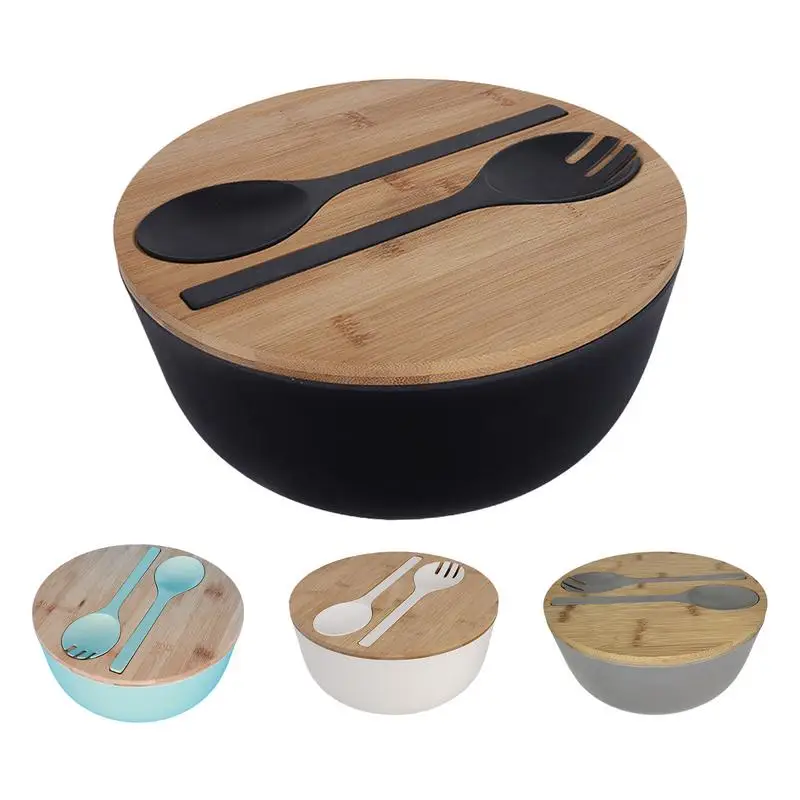 

Salad Bowl With Servers Multifunctional Kitchen Cereal Round Bowl Food Mixing Bowl With Lid & Utensils for Cereal Soup Oatmeal