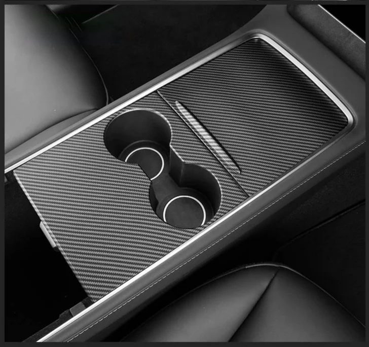 Cubierta Decorativa para Consola Central de Tesla Model Y/3 2021-2024, Plástico ABS, Estilo Fibra de Carbono