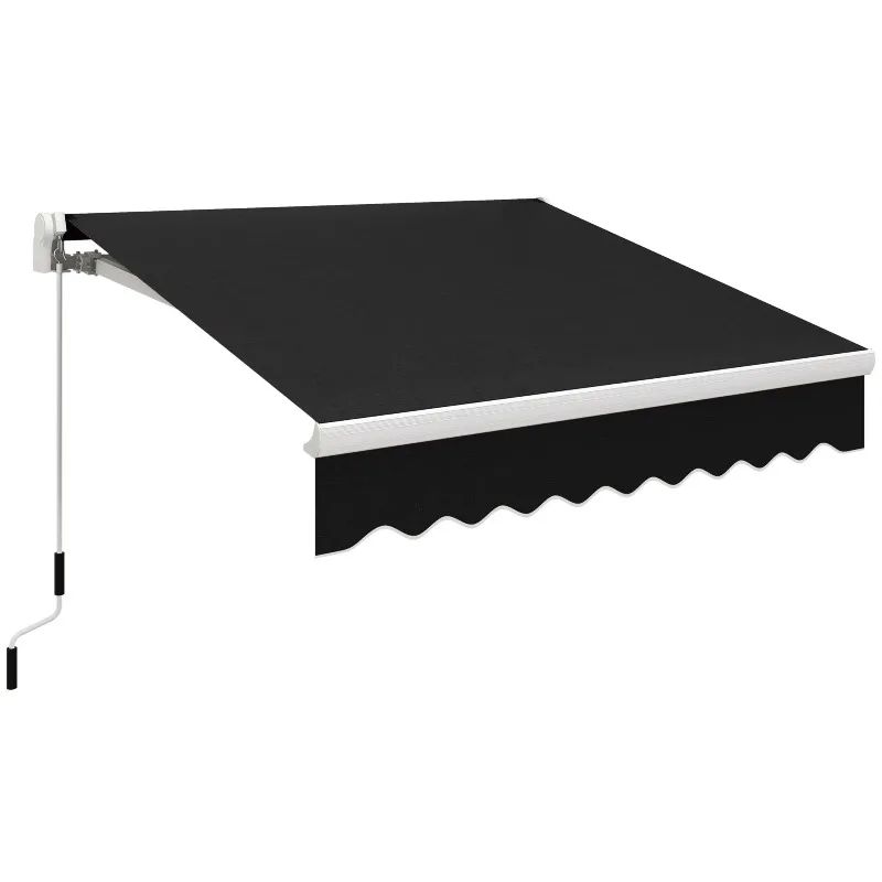 

2026 8' X 6.6' Manual Retractable Patio Awning Black Exterior Sun Shade For Deck & Window Cover