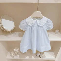 Kids Clothes Summer Girls Dress French Embroidery Lace Lace Sweet Dress Baby Girls Cute Puff Sleeve Princess Lolita Dress