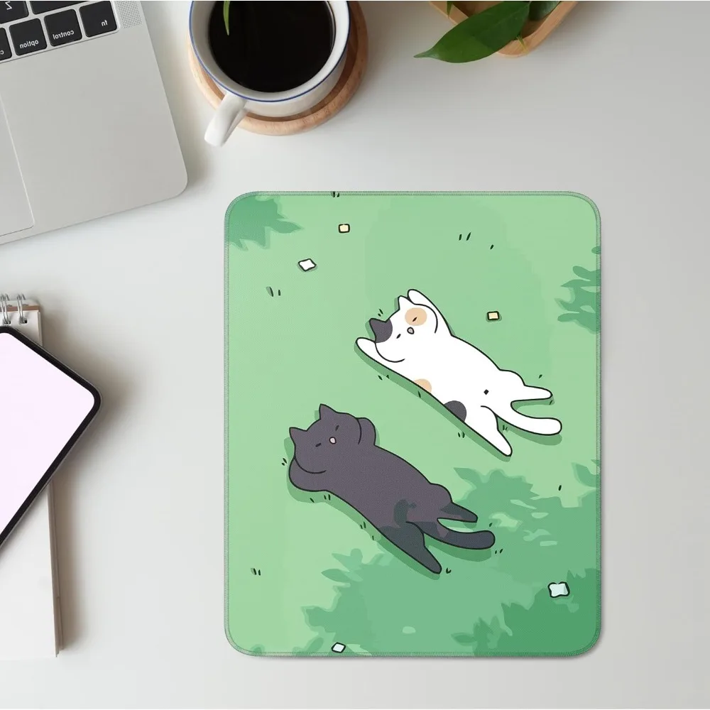 Alas Mouse Persegi Kucing Lucu Alas Mouse Kucing Hitam dan Putih untuk Aksesori Meja Mouse Nirkabel 10 "X 8" Alas Mouse Perjalanan dengan Non-Sli
