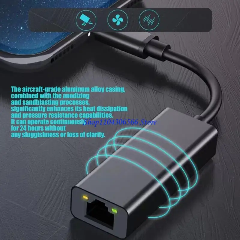 

02DD 100Mbps Type C To RJ45 Gigabit Converters Aluminum USB Networking Adapter Plugs And Play No Driver