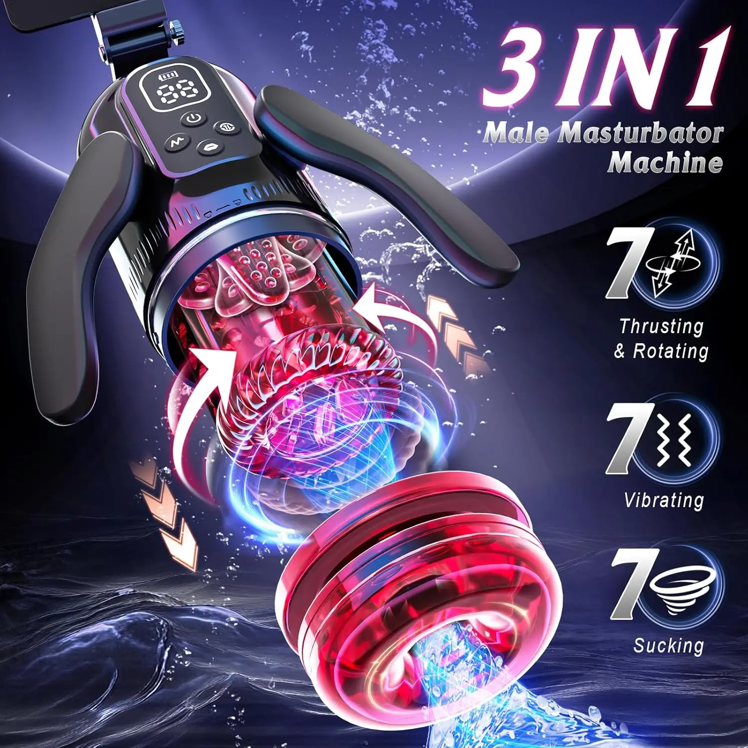 Automatic Male Masturbator  7 Thrusting Rotating Suction Modes Blowjob Sex Machine Vibrating Masturbation Stroker Dual Handles view 2