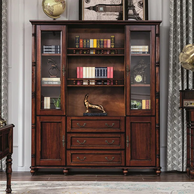 Amerikanisches Bücherregal aus Mahagoni-Kernholz, komplett aus Massivholz, großes Bücherregal für das Arbeitszimmer