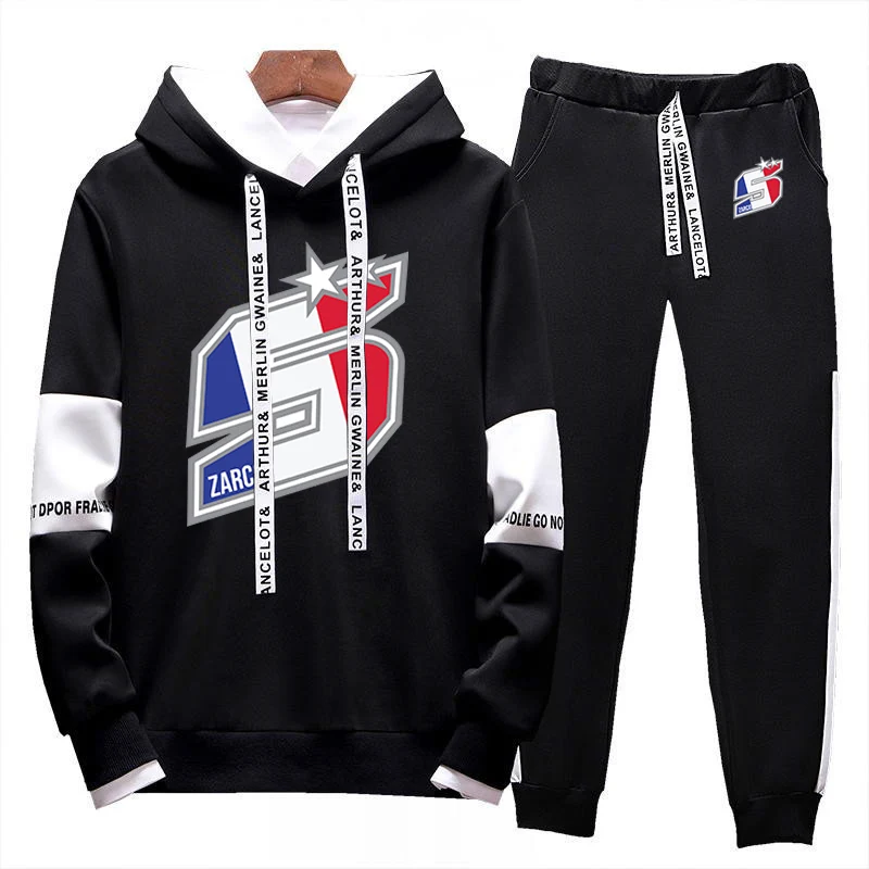 2024 Spring Autumn Men's Johann Zarco No 5 Logo Print Fashion Hooded Tracksuit Long Sleeve Hoodies+Sweatpants Lace-Up Sports Set