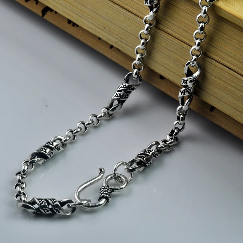 Unibabe Real S925 Sterling Silver 4MM Width Classical Six Character Truth Spiral O Link Chain Necklace Men Women Fine Jewelry