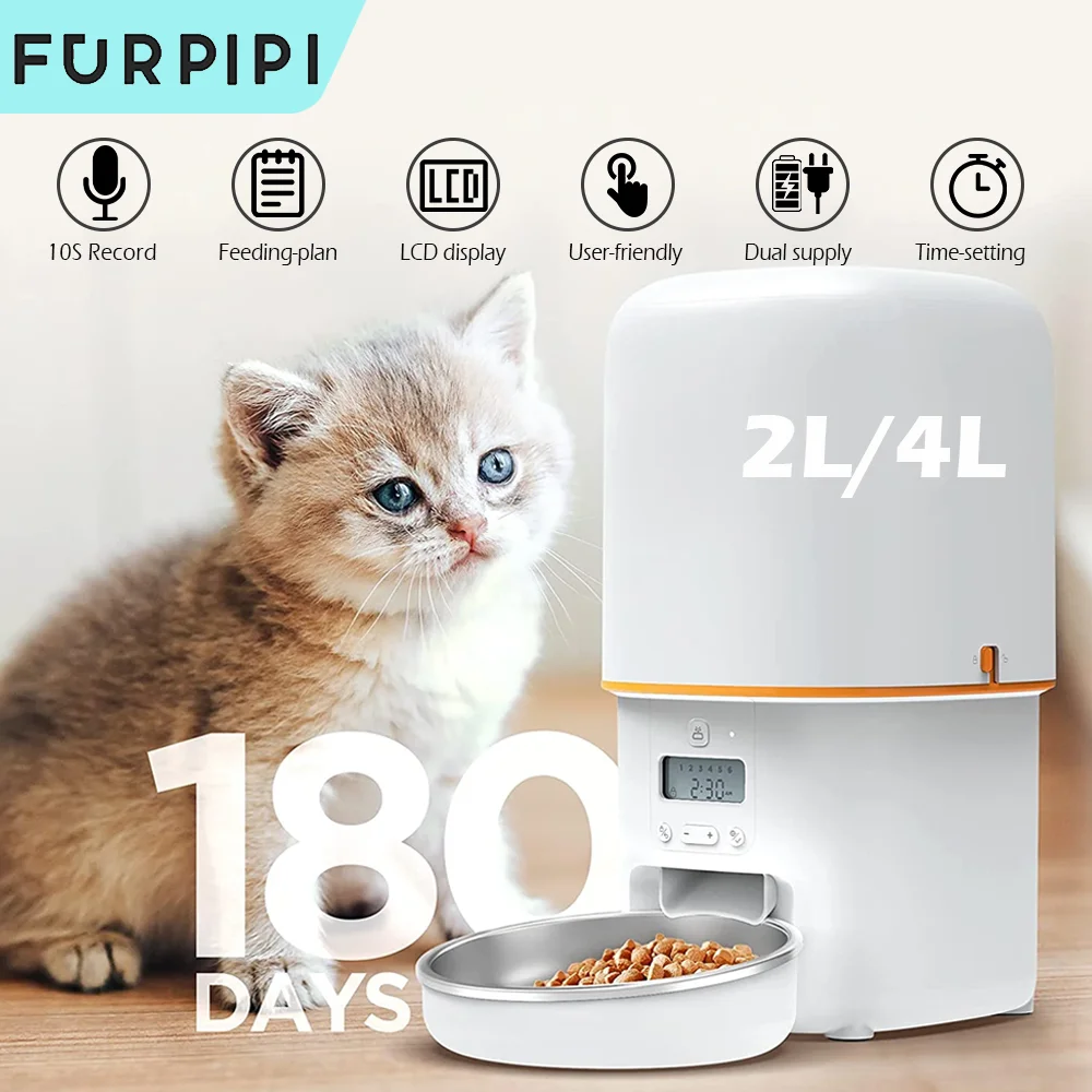 

Furpipi Automatic Dog Feeder with Key Control User-Friendly Time Setting Dual Power Supply for Pets Dogs Cats dog bowl