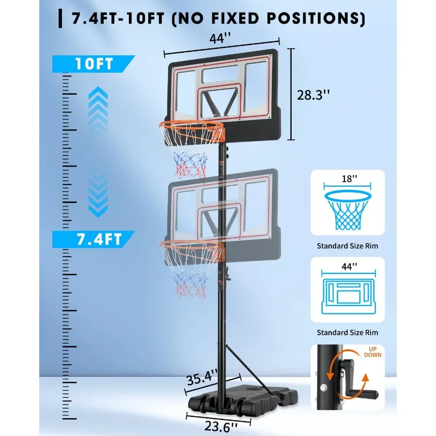 휴대용 농구대 야외용 6.9피트 10피트 조절 가능한 농구대 성인용 실내외 겸용 튼튼한 PE 베이스 포함