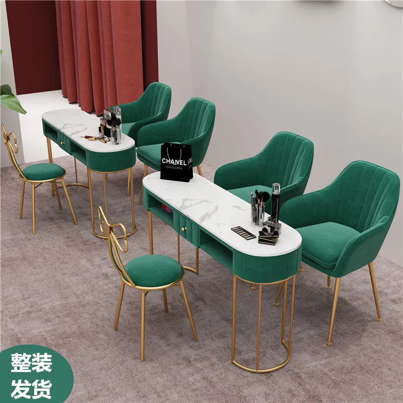 Nail art table and chair set Nordic ins Internet celebrity special e****mic single double nail art table paint wrought iron free