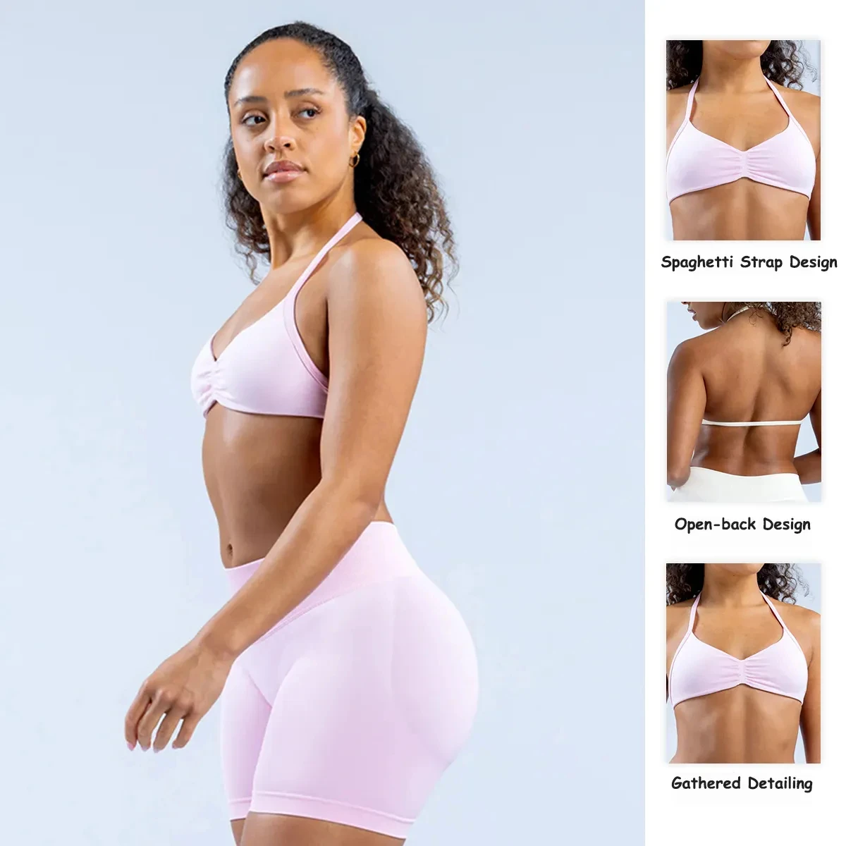 Nuovissimo set reggiseno sportivo pieghevole senza schienale per palestra da donna, pantaloncini colorati attillati, set da allenamento in 2 pezzi, set da yoga