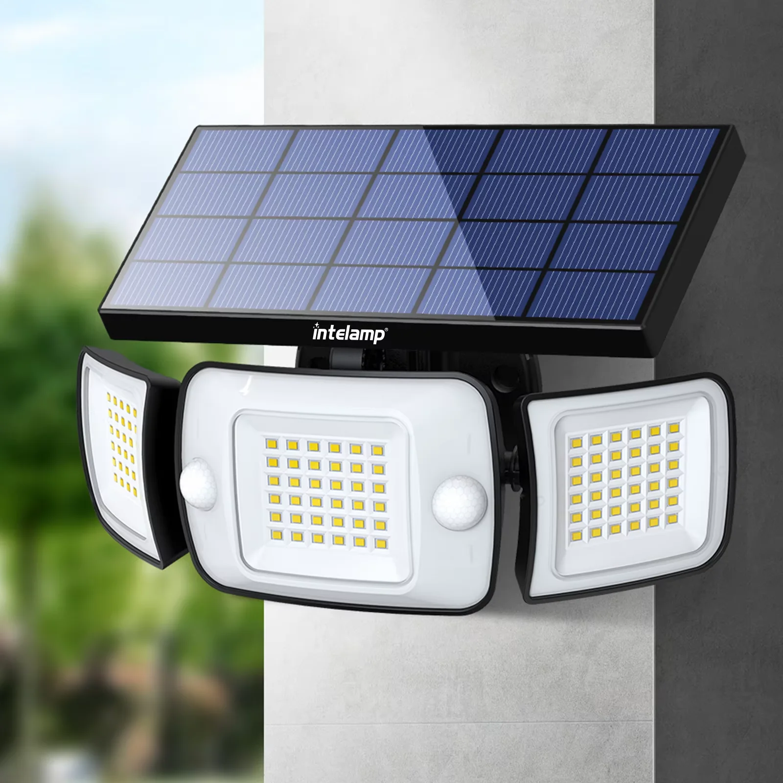 

Intelamp 6000Mah Outdoor Solar Lights Spotlight Large Solar Panel With 3 Modes Two Motion Sensors Light For Garden Yard Garage
