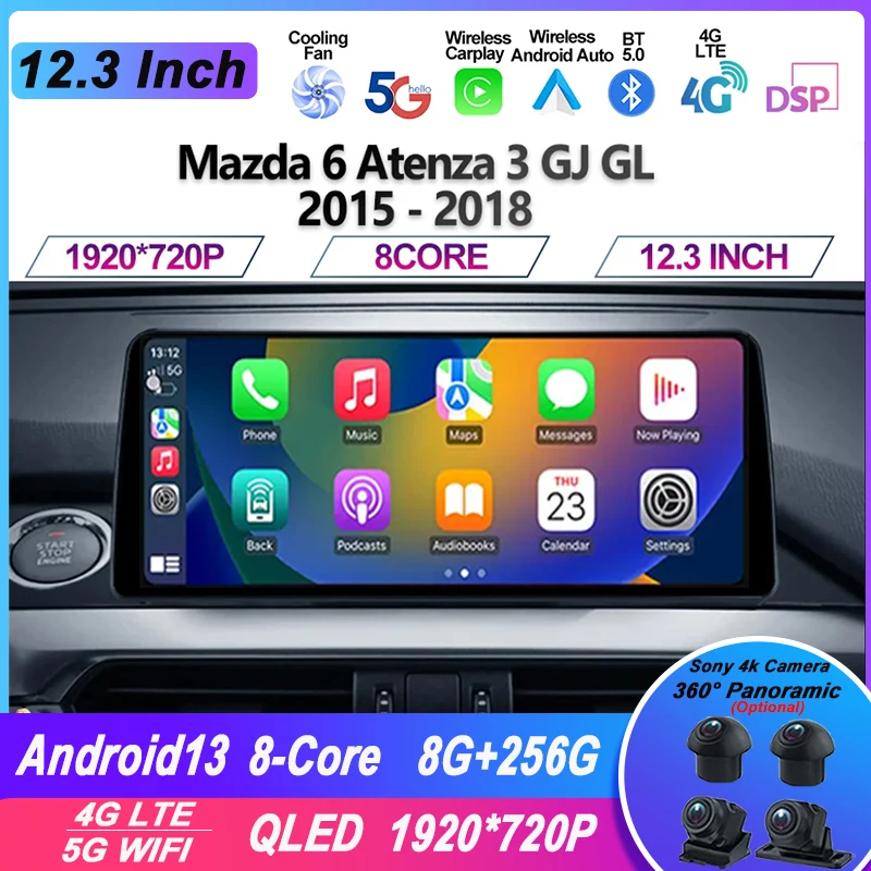 

12.3Inch Screen Android 13 For Mazda 6 Atenza 3 GJ GL 2015 - 2018 Car Radio Multimedia Video Player Navigation GPS WIFI Carplay