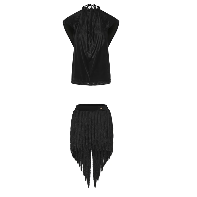 Nouvelles femmes Costumes de danse latine dos nu Sexy haut Latin glands jupes adultes Chacha danse latine Performance vêtements SL14730