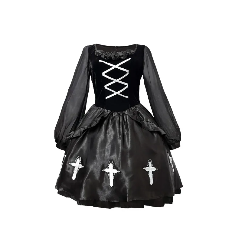 Halloween Costumes Gothic Dress  Women Witch Demon Vampire Bride Death Witch Cosplay Dress Up Carnival Party Stage Performance view 6