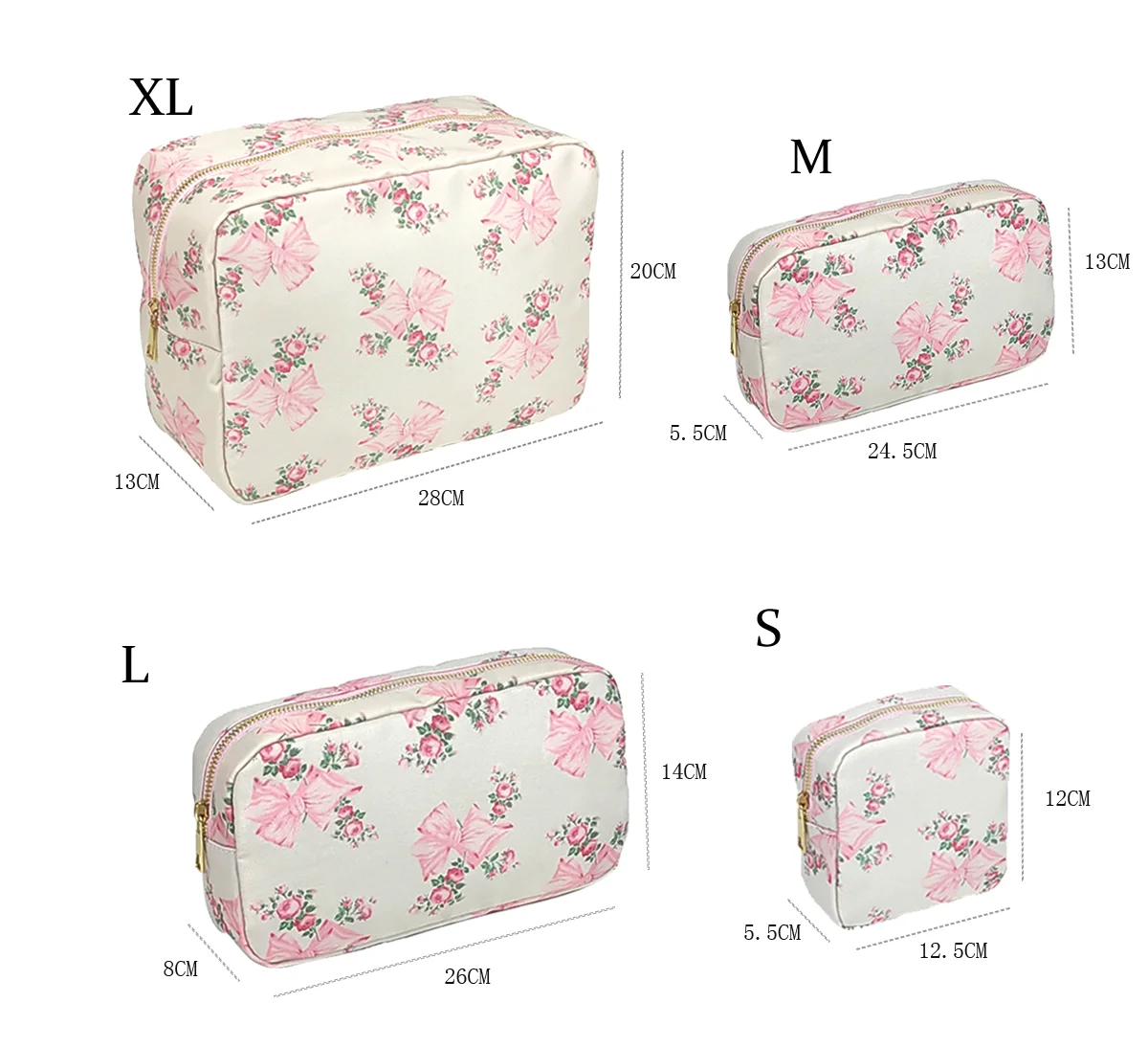 Waterproof Women Storage Nylon  Bow Flower Printed Cosmetic Bag Make Up Pouch Bag Birthday Holiday Gift