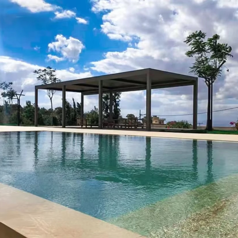 

Motorized 3x4 Retractable Aluminum Pergola LED Strips Easy Living Louvered Roof Screen Outdoor Swimming House Pool Balcony Wood