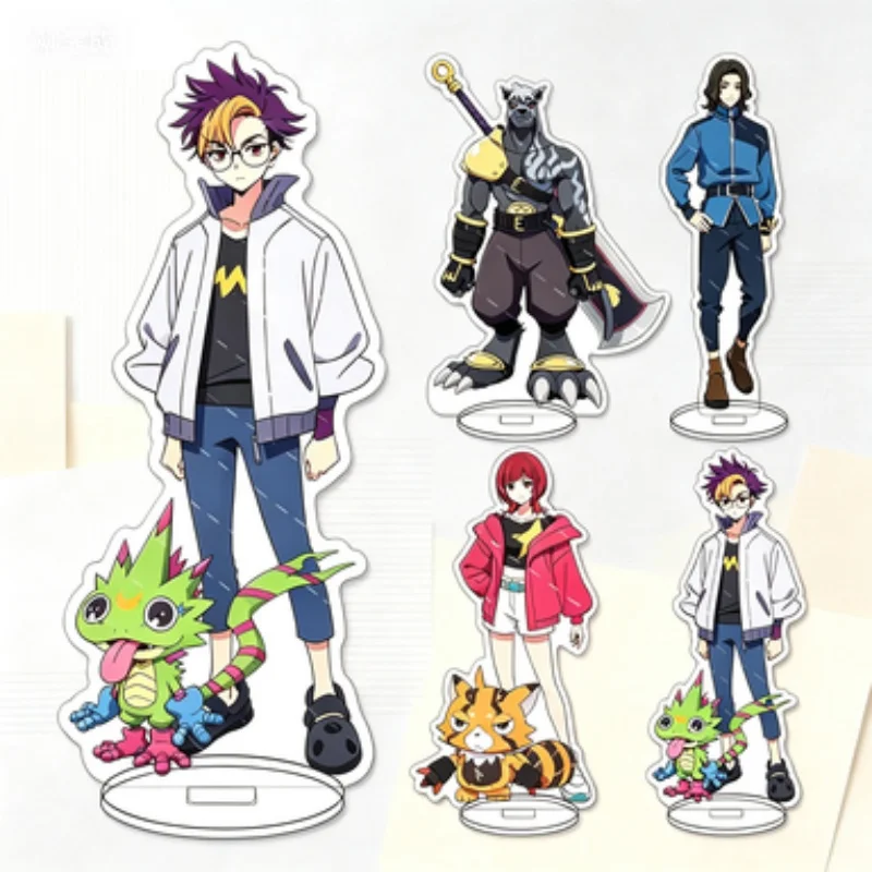Акриловая фигурка-стенд 15 см с персонажами аниме Digimon: Рули, Цукино, Гаммамон, Добермон, Ангорамон. Коллекционный сувенир, подарок.