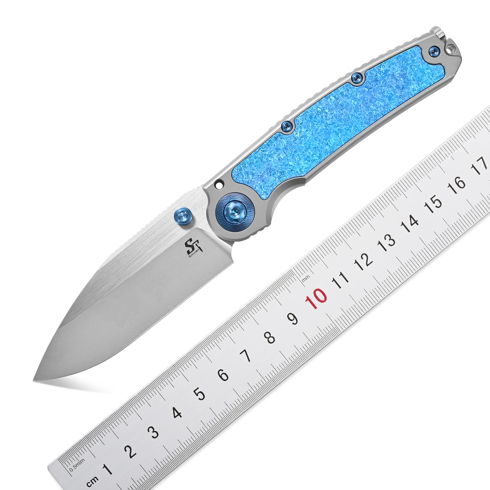 Sitivien ST280 Folding Knife M390 Steel Blade Titanium Handle Ice Crystal Titanium Inlaid Ball bearing Knife for Camp Collection