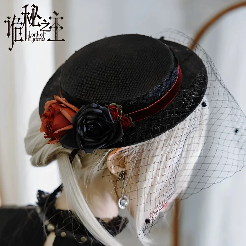 Lord of Mysteries Sharon Cosplay Hat Gothic Flat‑Top Small Top Hat With Tulle Veil 4cm Brim Retro Victorian Lolita Costume Headw