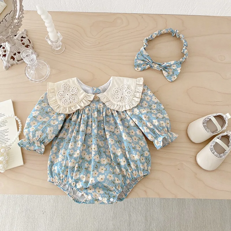 

Осеннее платье с цветочным принтом и воротником «Питер Пэн» для девочек, с длинным рукавом, в стиле «Бэби Систерс», тематическое платье