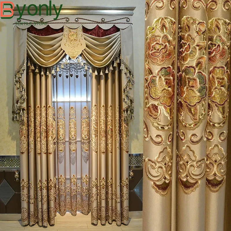 High-end Luxury European Style Rice Embroidery Luxury Gauze Curtain  LuxuryCurtains for Living Dining Room Bedroom