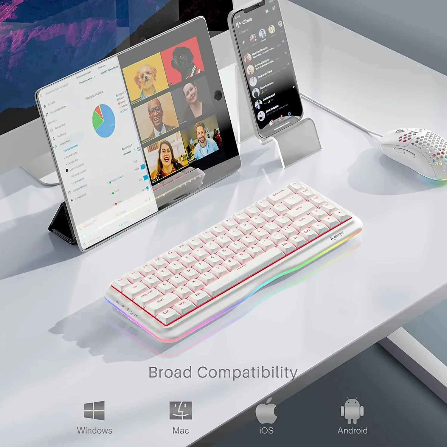 Imagem -06 - Kemove-teclado Mecânico Bluetooth sem Fio K68 Modo 68 Chaves Rgb Hot-swappable 2.4g Compatível com Win Mac Ipad