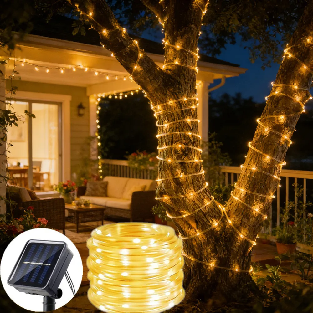 50/100/200 LEDs Solar Rope Led Light Outdoor Garden Fence Christmas Tree Halloween Tube Fairy String Light Home Decoration