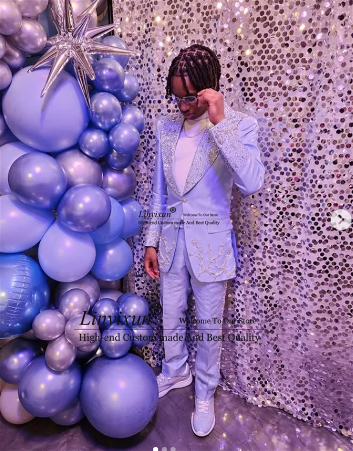 Gioielli scintillanti Ornamento Abito da uomo Smoking di fascia alta personalizzato Set da 2 pezzi Matrimonio Ropa Hombre Slim Fit Sposo Blazer da ballo maschile