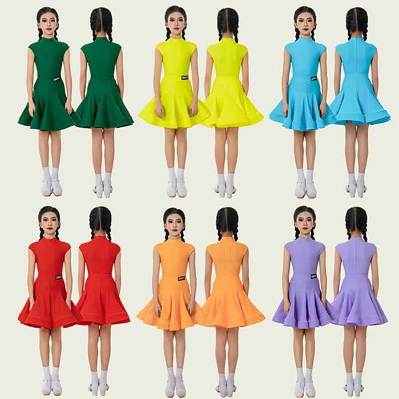 

2026 Одежда для латиноамериканских танцев для соревнований, синий танцевальный костюм с короткими рукавами для девочек, профессиональный наряд для латиноамериканских танцев, одежда для выступлений 5400